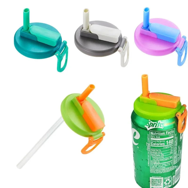 2025 Reusable Soda Can Lid with Silicone Straw Portable Leakproof Cover for Beer, Juice & Beverages (1pc with 2 Straws)