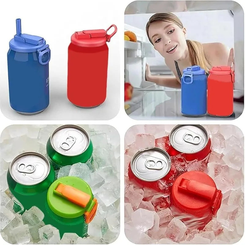 2025 Reusable Soda Can Lid with Silicone Straw Portable Leakproof Cover for Beer, Juice & Beverages (1pc with 2 Straws)