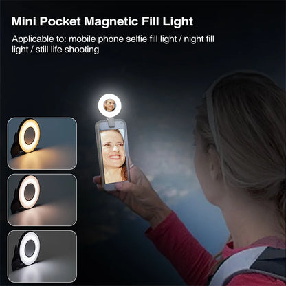 Magnetic Clip-on Smartphone Selfie Light LED Ring Fill Light for MagSafe iPhone 12/13/14 Series & Android, Rechargeable
