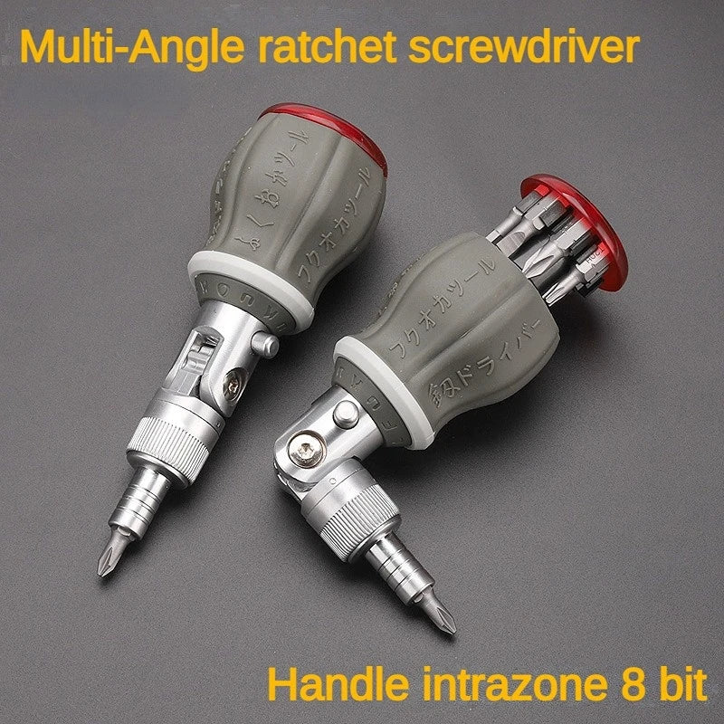 Multifunctional 8-in-1 Ratchet Screwdriver – 180° Adjustable Angle Mini Maintenance Tool Set