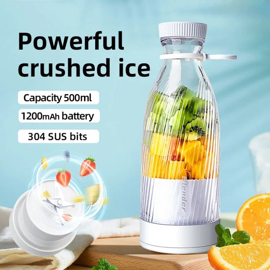 500ML Portable Blender USB Rechargeable Electric Juicer Cup with 6 Blades for Smoothies & Fruit Mixing