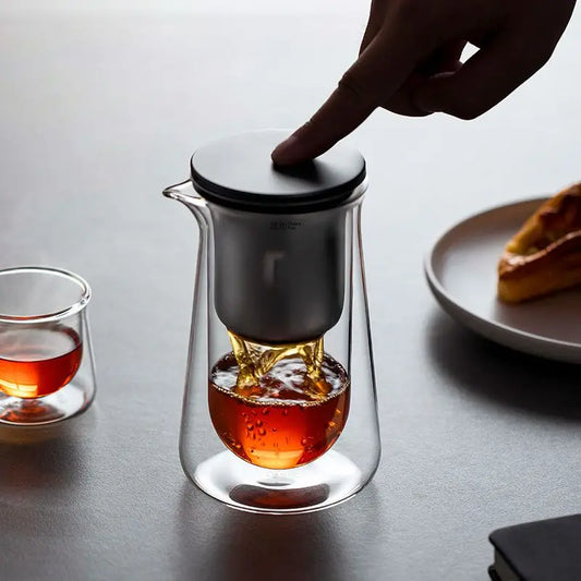 High-End Glass Teapot – One-Button Filtration, Heat-Resistant Tea Brewer with Magnetic Cup