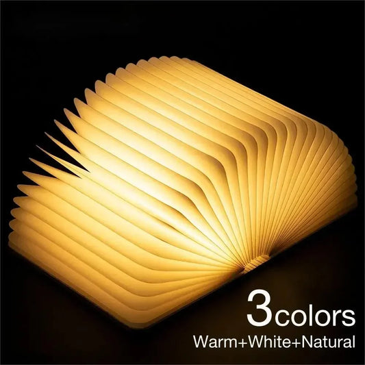 LED Wooden Book Lamp – 3-Color USB Night Light for Kids’ Bedside & Reading, Birthday Gift