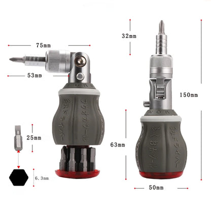 Multifunctional 8-in-1 Ratchet Screwdriver – 180° Adjustable Angle Mini Maintenance Tool Set