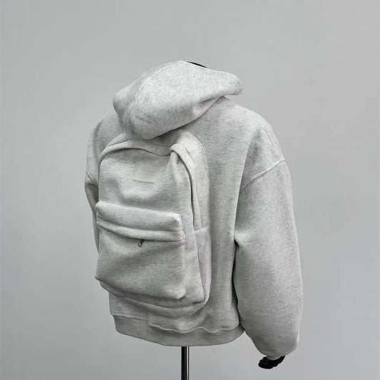 2025 Men's Hoodie - Trendy Solid Sweatshirt with Back Bag, Unisex Hooded Jacket