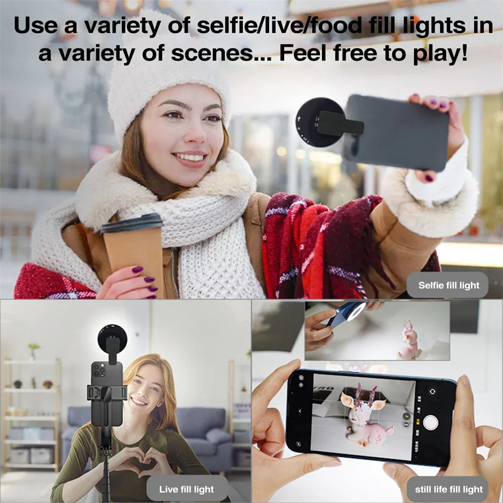 Magnetic Clip-on Smartphone Selfie Light LED Ring Fill Light for MagSafe iPhone 12/13/14 Series & Android, Rechargeable