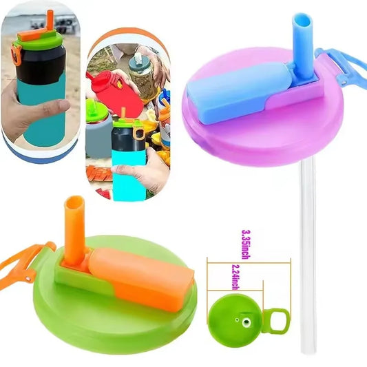 2025 Reusable Soda Can Lid with Silicone Straw Portable Leakproof Cover for Beer, Juice & Beverages (1pc with 2 Straws)