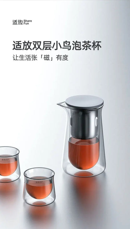 High-End Glass Teapot – One-Button Filtration, Heat-Resistant Tea Brewer with Magnetic Cup