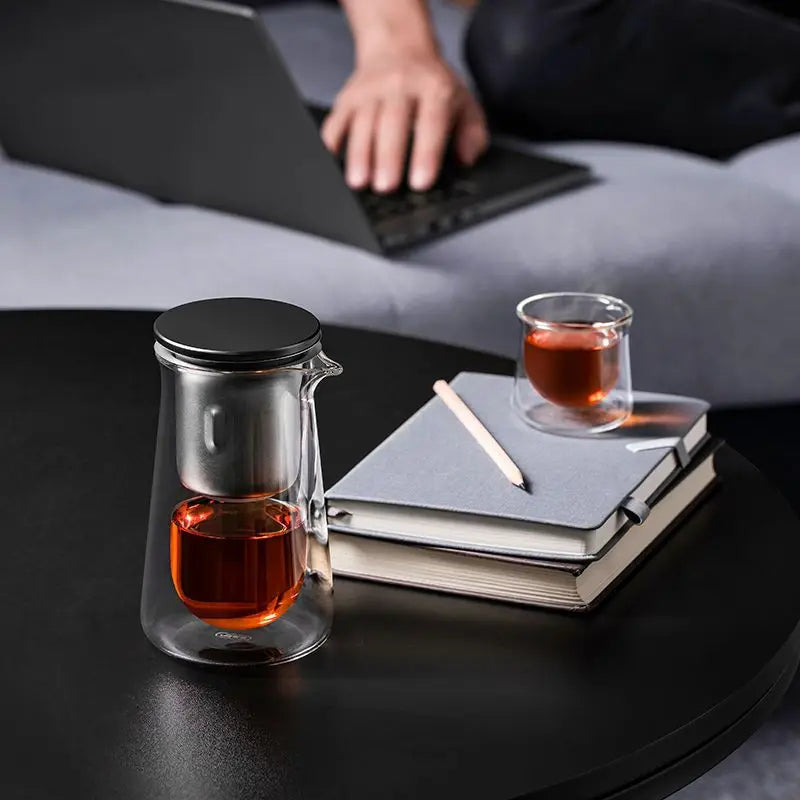 High-End Glass Teapot – One-Button Filtration, Heat-Resistant Tea Brewer with Magnetic Cup