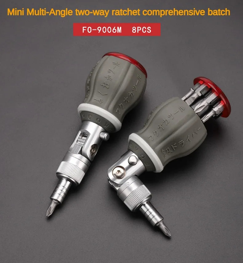 Multifunctional 8-in-1 Ratchet Screwdriver – 180° Adjustable Angle Mini Maintenance Tool Set