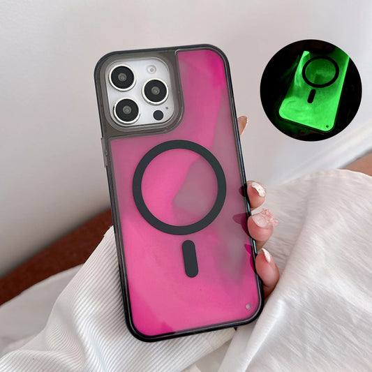 MagSafe Fluorescent Quicksand Phone Case Glowing Liquid Protective Cover for iPhone 13/14/15/16/17 Pro Max with Wireless Charging