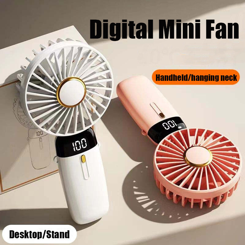 USB Rechargeable Folding Fan with 5 Speed Levels and Digital Display