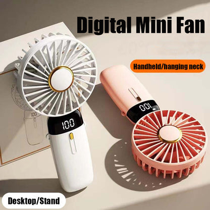USB Rechargeable Folding Fan with 5 Speed Levels and Digital Display