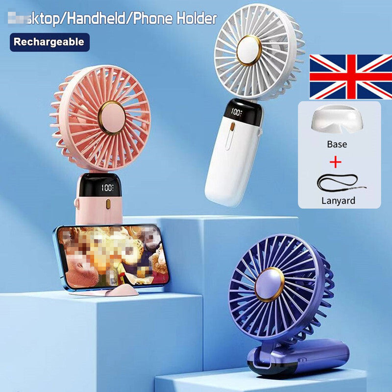 USB Rechargeable Folding Fan with 5 Speed Levels and Digital Display