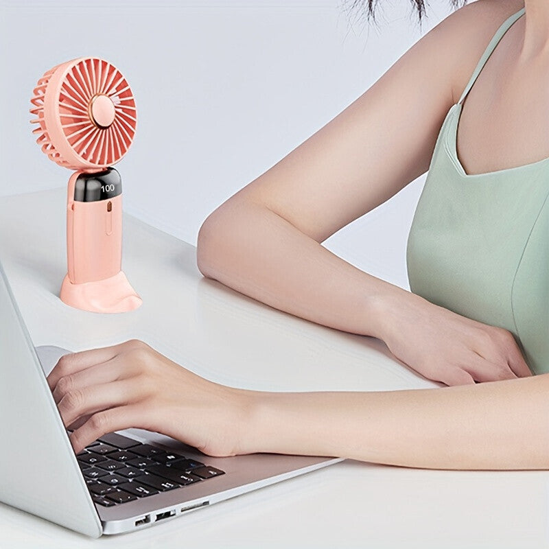 USB Rechargeable Folding Fan with 5 Speed Levels and Digital Display