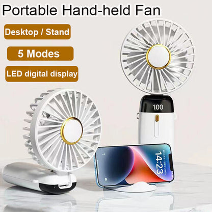USB Rechargeable Folding Fan with 5 Speed Levels and Digital Display