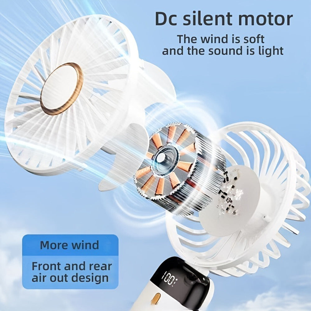 USB Rechargeable Folding Fan with 5 Speed Levels and Digital Display