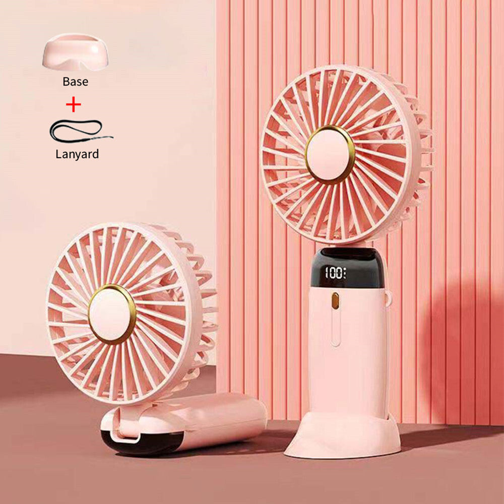 USB Rechargeable Folding Fan with 5 Speed Levels and Digital Display